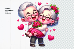 Cute Elderly Couple in Love Holding Flowers clipart Product Image 1