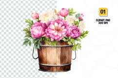 Floral Bucket Watercolor Clipart Sublimation Product Image 1