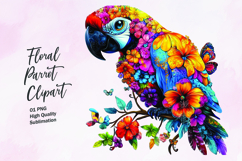 Parrot with floral pattern watercolor clipart PNG Product Image 1