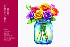Colorful roses in jar watercolor clipart sublimation Product Image 1