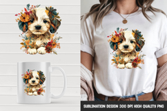 Cute Pup with Blue Floral Crown Clipart Sublimation PNG Product Image 1
