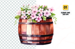 Spring Flower Barrel Watercolor Clipart sublimation Product Image 1