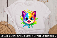 Colorful cat watercolor clipart sublimation Product Image 1