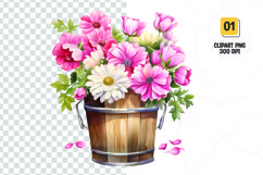 Floral Bucket Watercolor Clipart Sublimation Product Image 1