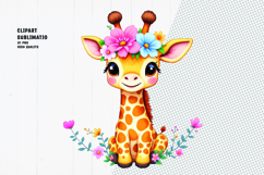 Cute giraffe, crown flower, watercolor clipart&quot;: Product Image 1