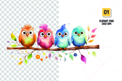 Watercolor colorful cute birds clipart Product Image 1