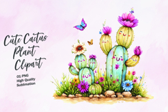 Cute cactus plant watercolor clipart Product Image 1