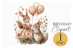 Cute Birthday Bunny &amp; Squirrel Clipart PNG for Invitations Product Image 1