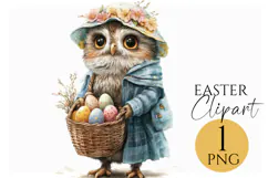Easter Owl Clipart | Cute Vintage Animal PNG for Crafts Product Image 1