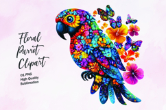 Parrot with floral pattern watercolor clipart PNG Product Image 1
