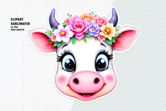 Cute cow sticker, floral crown, printable sticker Product Image 1