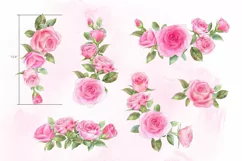 Pink rose clipart. Floral clipart watercolor. Pink roses png Product Image 2