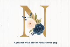 Alphabet, Letters, Monogram, blue &amp; pink flowers Product Image 1