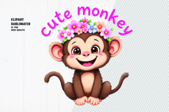 Cute monkey, crown flower, watercolor clipart Product Image 1