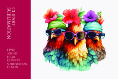 Cute chicken with sun glasses and flower watercolor clipart Product Image 1