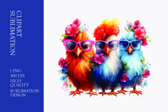Cute chicken with sun glasses and flower watercolor clipart Product Image 1