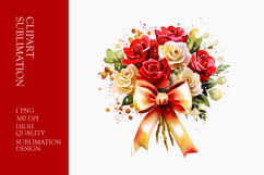 Watercolor Red and white Roses bouquet clipart Product Image 1