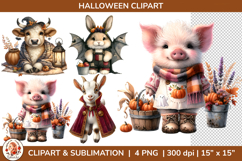 Cute Halloween Autumn Farm Animals Clipart, Cottagecore Product Image 1