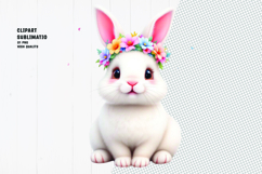 Cute bunny, crown flower, watercolor clipart Product Image 1