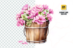 Floral Bucket Watercolor Clipart Sublimation Product Image 1