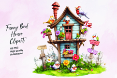Funny bird tree house clipart sublimation Product Image 1