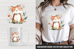 Cute Orange Cat with Flowers Clipart Sublimation PNG Product Image 1