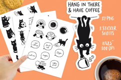 Coffee Cat Stickers PNG Bundle Cute Black Cat Coffee Clipart Product Image 2