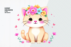 Cute cat, floral crown, watercolor clipart Product Image 1