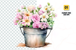 Floral Bucket Watercolor Clipart Sublimation Product Image 1