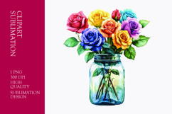 Colorful roses in jar watercolor clipart sublimation Product Image 1