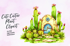 Cute cactus plant watercolor clipart Product Image 1