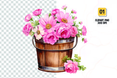 Floral Bucket Watercolor Clipart Sublimation Product Image 1