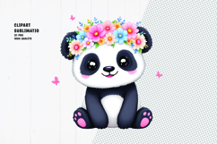 Cute panda, floral crown, watercolor clipart Product Image 1