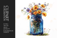 Watercolor wildflower jar clipart Product Image 1