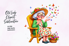 Grandma with Butterflies and Flowers clipart Product Image 1