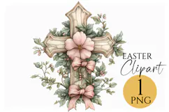 Floral Easter Cross Clipart PNG Christian Faith Art Product Image 1