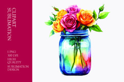 Colorful roses in jar watercolor clipart sublimation Product Image 1