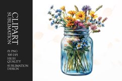 Watercolor wildflower jar clipart Product Image 1