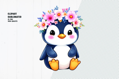 Cute penguin, floral crown, watercolor clipart Product Image 1