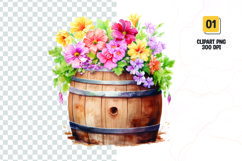 Spring Flower Barrel Watercolor Clipart sublimation Product Image 1