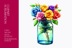 Colorful roses in jar watercolor clipart sublimation Product Image 1