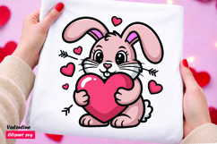 Cute Bunny Holding Heart Valentine Clipart SVG Product Image 1