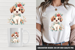 Standing Beige Dog with Garland Clipart Sublimation PNG Product Image 1