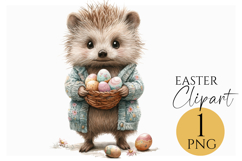 Easter Hedgehog Clipart with Pastel Egg Basket Product Image 1