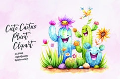 Cute cactus plant watercolor clipart Product Image 1