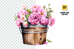 Floral Bucket Watercolor Clipart Sublimation Product Image 1