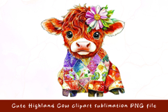 Cute Highland cow watercolor clipart sublimation Product Image 1