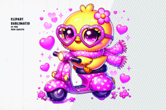 Cute Chick Riding Pink Scooter Product Image 1