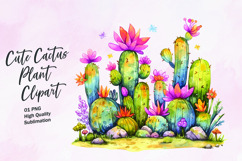 Cute cactus plant watercolor clipart Product Image 1