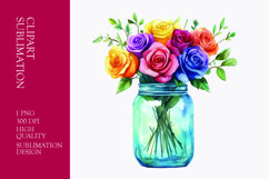 Colorful roses in jar watercolor clipart sublimation Product Image 1